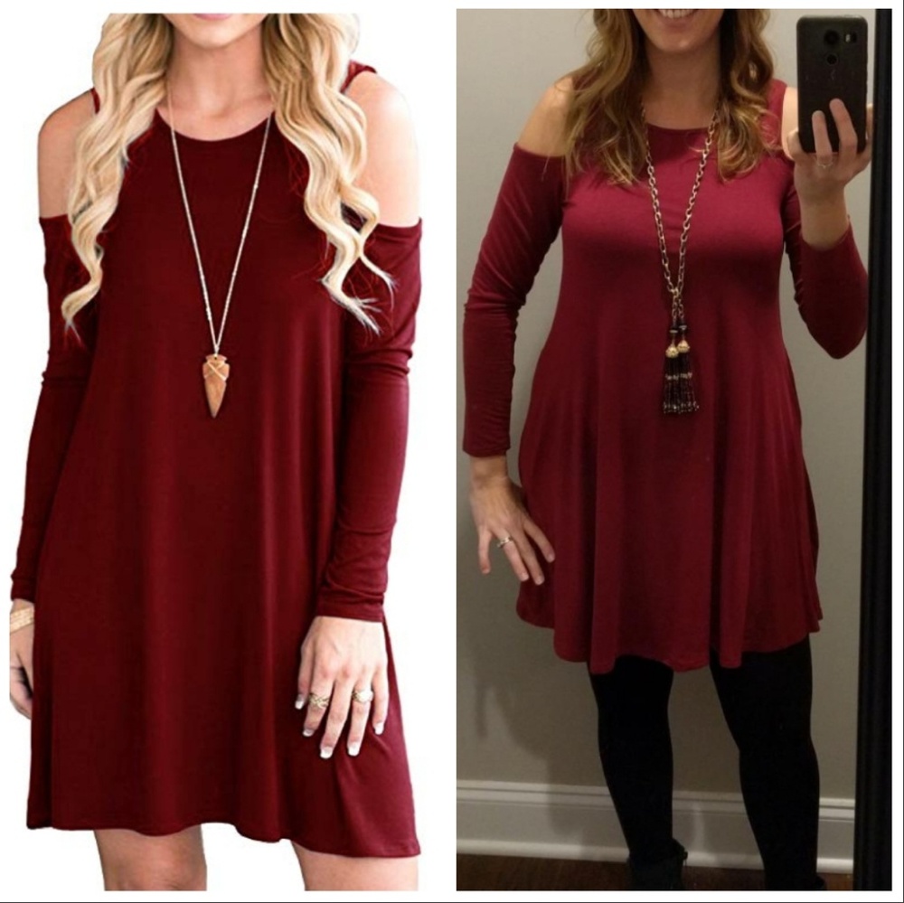 Cold shoulder tunic dress (burgundy / wine)